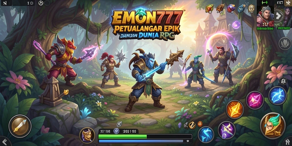Tangkapan layar dari gameplay EMON777 yang menampilkan pertarungan mendebarkan.