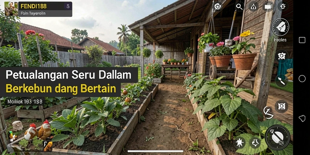 Tampilan permainan FENDI188 dengan ladang subur dan hewan ternak.