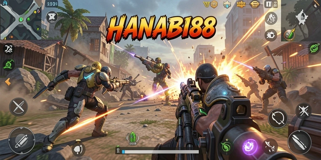 Tampilan gameplay seru dari HANABI88 dengan aksi menembak yang mendebarkan.