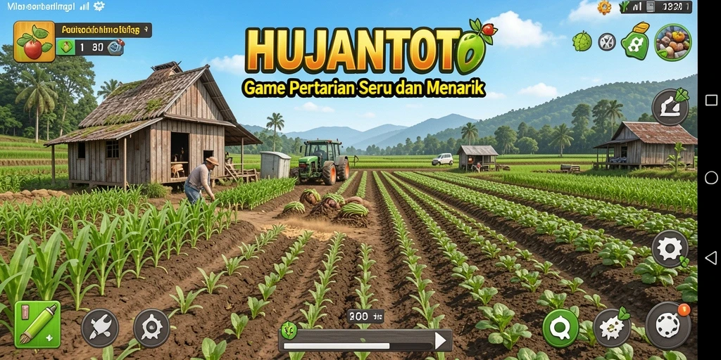 Tampilan gameplay seru di kebun HUJANTOTO dengan berbagai tanaman.
