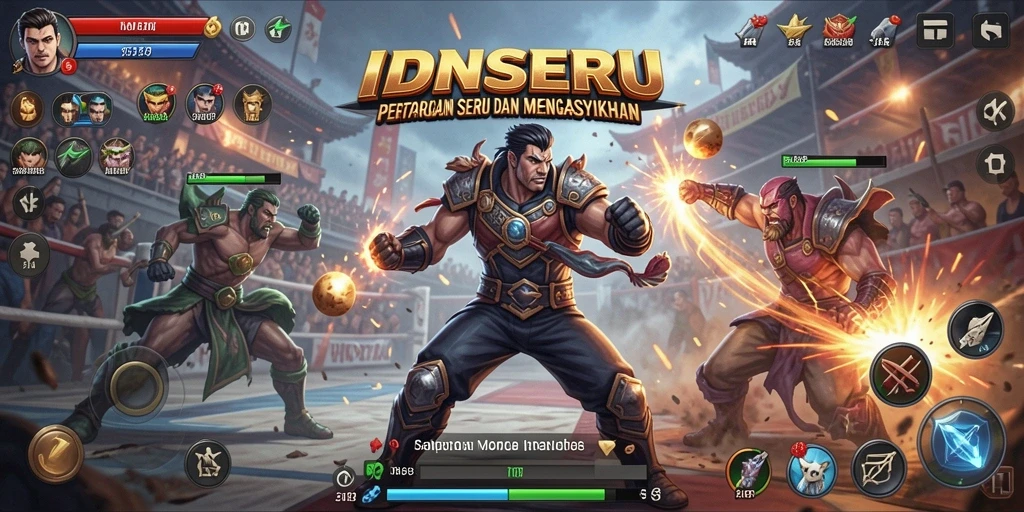 Gameplay pertarungan spektakuler dalam IDNSERU.