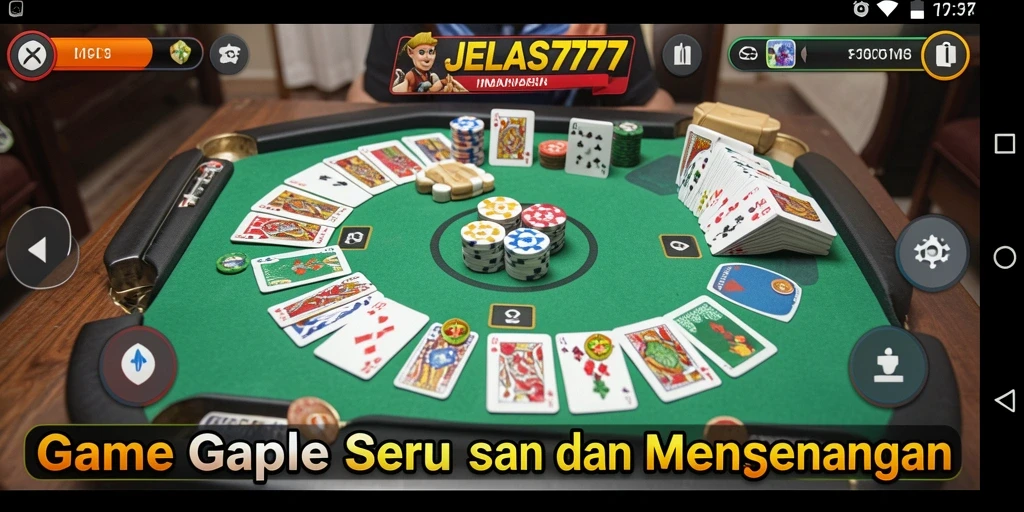 Tampilan utama screenshot JELAS777 menampilkan permainan Gaple yang seru dan interaktif.