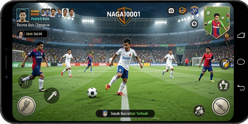 Screenshot utama NAGA1001 menampilkan aksi seru permainan sepak bola.