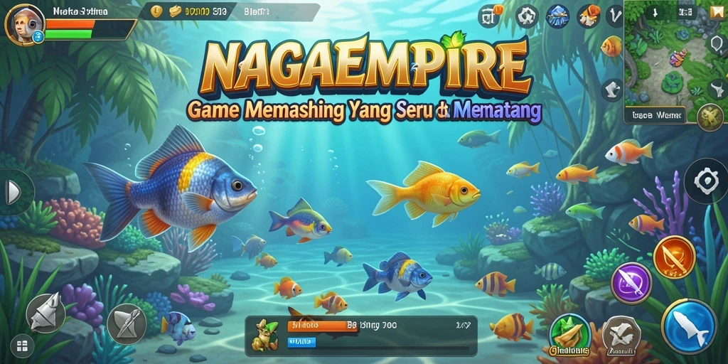 Gameplay NAGAEMPIRE yang menampilkan aksi memancing yang mendebarkan.