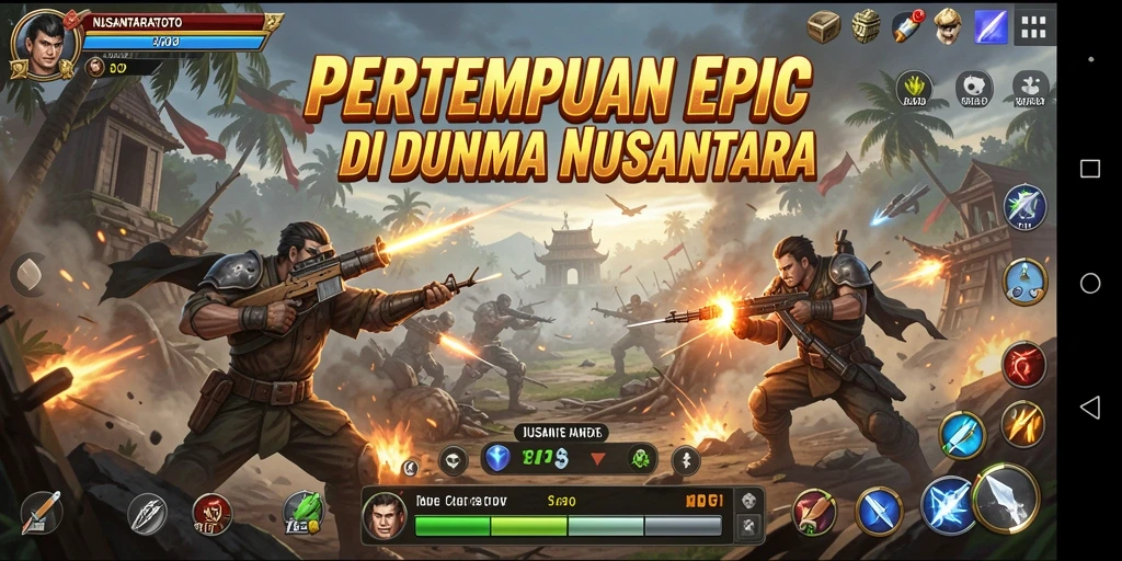 Screenshot menunjukkan aksi pertempuran seru di dunia Nusantara.