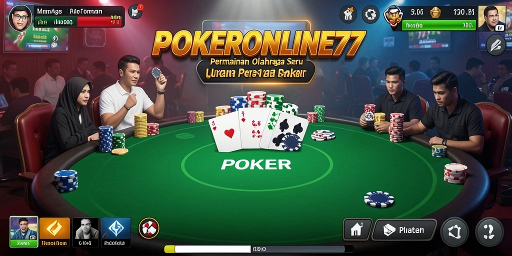 Screenshot gameplay POKERONLINE77 menampilkan aksi poker yang intens.