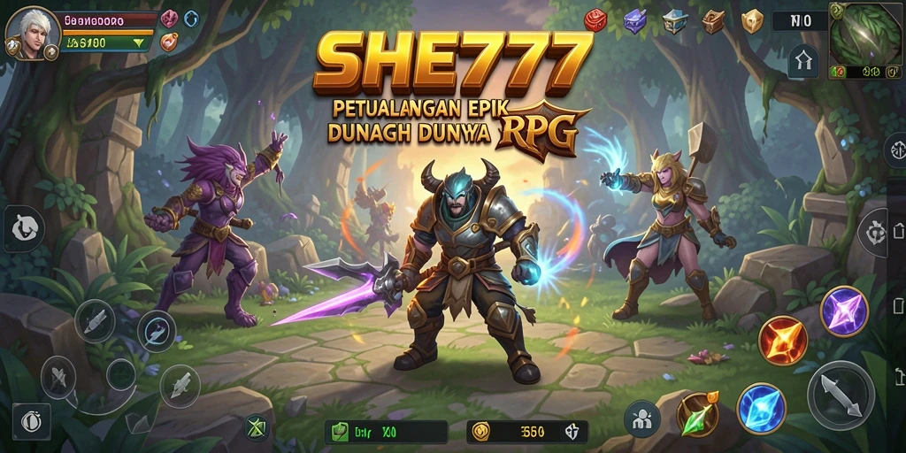 Gameplay RPG SHE777 menampilkan pertempuran seru dan strategi yang mendalam.