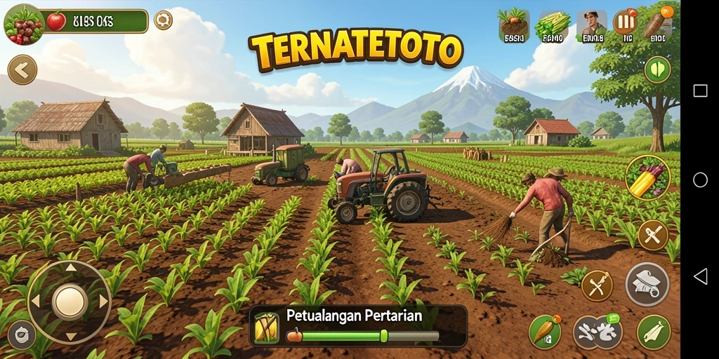Tampilan menarik dari kebun dalam game TERNATETOTO yang penuh warna.